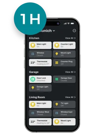 1Home mit mehreren mobilen Apps und Schnittstellen zur Sprachsteuerung